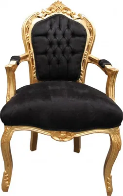 Produktbild von Casa Padrino Barock Esszimmerstuhl Schwarz / Gold mit Armlehnen Mod2 Antik Stil