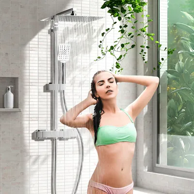 VidaXL Duschset Mit Thermostat – Regendusche & Handbrause, Edelstahl, 120 Cm Höhe, 38°C Verbrühschutz