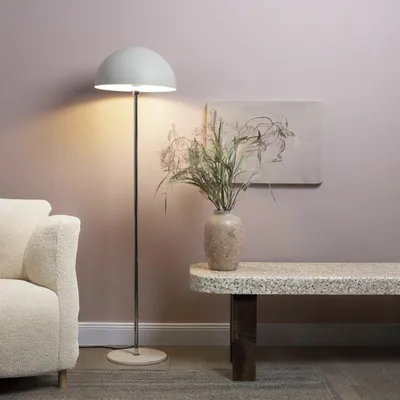 Produktbild von Pilz-Stehlampe, E27, 151cm, Beige, Silberfarben, Travertine Stein