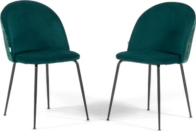 Immagine prodotto di Set di 2 sedie da pranzo imbottite in velluto decorato, gambe in metallo, design elegante per cucina, sala da pranzo, bar e ristoranti SARA - Petrolio/grigio scuro