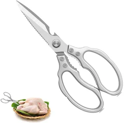 Image de Ciseaux de cuisine en acier inoxydable Benzoa®, multifonctionnels avec ouvre-bouteille et casse-noix, micro-dents, lame extra-épaisse, manche ergonomique en aluminium, lavables au lave-vaisselle