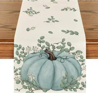 Zdjęcie produktu dla Artoid fashion niebieskie dynie eukaliptusowy bieżnik jesienny dekoracja stołu 40x140 cm