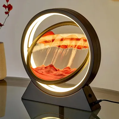 Produktbild von Sandbilder zum Drehen, 3D Bewegliche Sandkunst mit LED-Licht, 360° drehbare Sanduhr-Dekoration, 10 Zoll, Rot