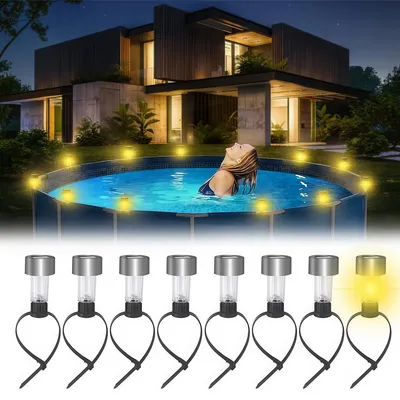 Produktbild von 8er Solar-Poollicht Set, LED-Poolbeleuchtung, IP65 wasserdicht, warmweiß, kinderfreundlich, einfach zu installieren, für Garten, Pool & Party