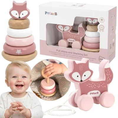 Zdjęcie produktu dla VIGA PolarB Zestaw Lisek Drewniana Piramidka + Lisek do Ciągnięcia