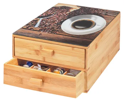 Productafbeelding van Bremermann bamboe koffiecapsuledoos met decoratieve glazen schaal | Theezakjesdoos