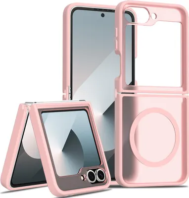 Image de Etui magnétique pour Samsung Galaxy Z Flip 6, compatible MagSafe, dos translucide mat, résistant aux chocs Rose