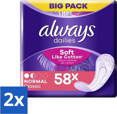 Produktbild von Always - Slipeinlagen - Normal - Weich - 58 Slipeinlagen - Vorteilspack - 2 Stücke
