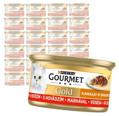 Zdjęcie produktu dla Purina Gourmet Gold z Wołowiną 24x85g Mokra Karma Dla Kota Kawałki w Sosie