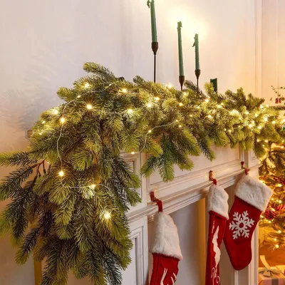 Produktbild von 6 Fuß lange Weihnachtsgirlande, künstliche Kiefern-Zypressengirlande, Weihnachtsdekoration, Tisch, Kaminsims, Hintergrundwand, Zimmer, Wintergirlande, Weihnachtsdeko für drinnen und draußen