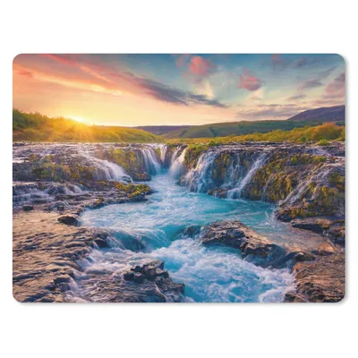 Produktbild von MuchoWow® Mauspad Mousepad Wasserfall - Pflanzen - Moos - Landschaft - Sonnenuntergang - Fels 40x30 cm - Mousepads - Maus Mat - Pad - Mausunterlage - Anti Rutsch