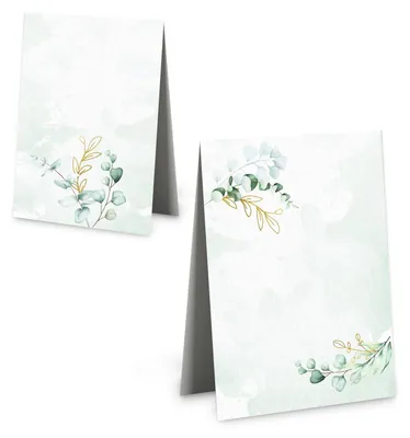 Produktbild von 25 Tischkarten Eukalyptus grün gold foliert Platzkarten Hochzeit