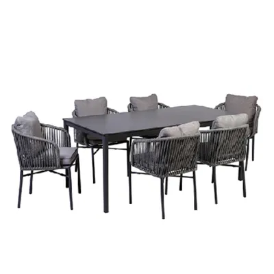 Produktbild von greemotion Gartenmöbel-Set Calgary 1 Essgruppe Grau/Anthrazit 7-teilig inkl. Kissen