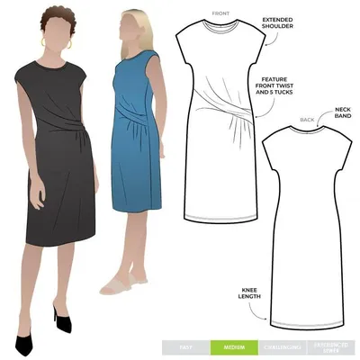 Nähschnitt Strickkleid mit Twist-Vorderteil, Gr. 18-30