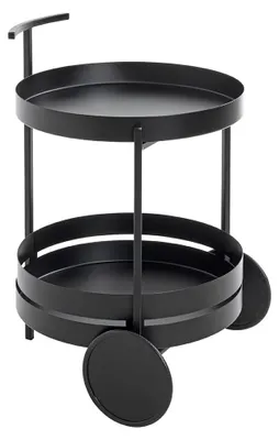 Servierwagen, schwarz, Metall, Ø 42 cm, H 62 cm, 2 Ablagen