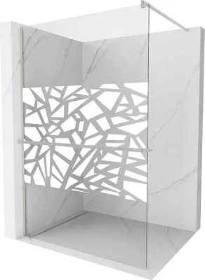 Produktbild von Mexen Kioto+ Duschwand mit Ablage Walk-in 100 x 200 cm, weißes Muster, gebürstetes Nickel - 800-100-121-97-85