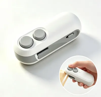 Produktbild von 2er Set Mini Folienschweißgerät,Wiederaufladbar 2 in 1 Snacks Beutelverschließer,Mini Bag Sealer mit Cutter, Hand Verschlussgerät