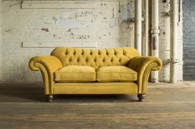 Obrázok produktu pre Látkové pohovky Klasický nábytok Polser Pohovka 2 Seater Chesterfield Yellow New Textile New