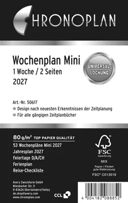 Immagine prodotto di Agenda settimanale Mini 1 settimana/2 pagine Calendario 2027 bianco