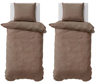 Produktbild von Winter Bettwäsche Teddy Plüsch 155x220 + 80x80 Bettbezug Cashmere Touch Nicki Uni / Wende Nougat, 4 teilig