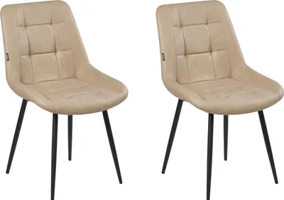 Produktbild von BELIANI Esszimmerstuhl 2er Set Beige Kunstleder mit Schwarzen Metallbeinen Retro Design Stuhl Ohne Armlehnen Wohnzimmer Esszimmer Ausstattung