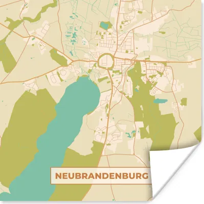 Produktbild von MuchoWow® Poster Neubrandenburg - Karte - Vintage - Stadtplan 100x100 cm - Babyzimmer