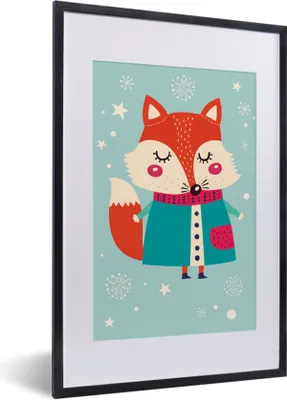 Produktbild von MuchoWow® MuchoWow® Gerahmtes Poster Fuchs - Schnee - Weihnachten - Winter - Kälte 40x60 cm - Poster mit zchwarzem Bilderrahmen - Poster in Rahmen