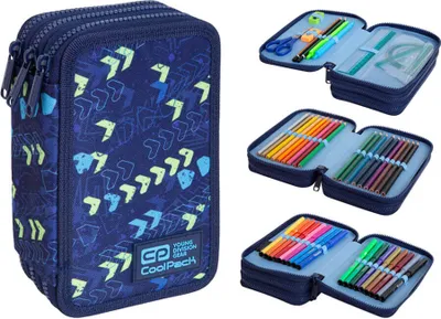 Produktbild von Federmäppchen Federtasche Federmappe mit Schuleinrichtung Coolpack Jumper 3 Chevron C67172 Geometrisch Blau Jungen