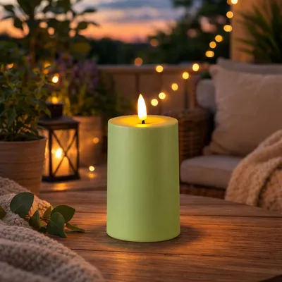 Produktbild von LED Solar Kerze - Outdoorkerze - H: 10cm, D: 7cm - Dämmerungssensor - für Außen - grün