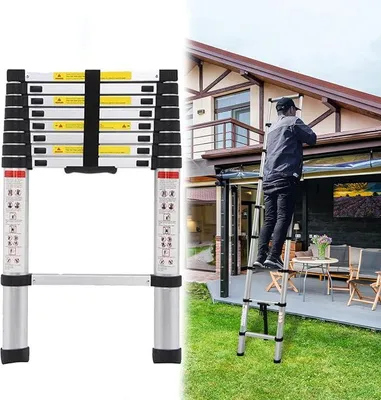 Imagen del producto de Escalera telescópica de 2,6 metros, plegable, de aluminio, extensible, con superficie antideslizante para escaleras, trabajos domésticos y acceso a áticos, con una carga máxima de 150 kg