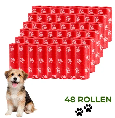 Produktbild von Ale-commerce Hundekotbeutel 40 Rollen Rot 600 Beutel Reißfest Antigeruch Hundebeutel mit Pfotenmuster Passend Für Kotbeutelspender Kotbeutel