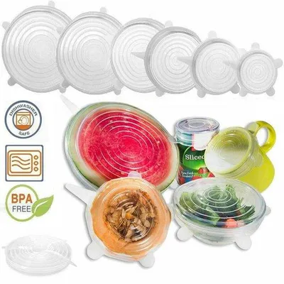 Obrázek produktu pro Sada 6 silikonových nádob, vhodné pro domácí použití, s pružnými víčky, ideální pro uchovávání potravin
