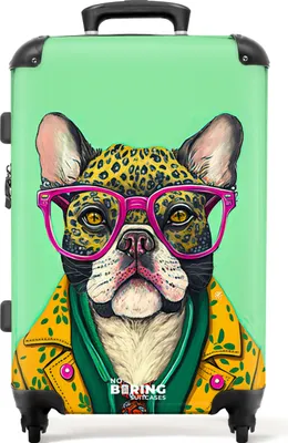 Obrázok produktu pre NoBoringSuitcases.com® Veľký kufor - Pes - Hippie - Zvieratá - Okuliare - Kombinovaný zámok TSA - Pevná škrupina vozíka na 4 kolieskach - 72 litrov - Cestovný kufor - 66 cmKufr Medium 67x43x25 cm, 72L,
