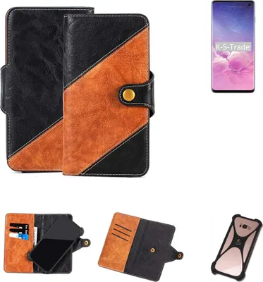 Produktbild von K-S-Trade Handyhülle Schutzhülle Bookstyle Case Wallet-Case kompatibel mit Samsung Galaxy S10 SD855 Handy Cover Bumper Klapphülle schwarz hellbraun