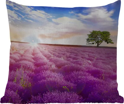 Produktbild von MuchoWow® Outdoor Kissen - Lavendel - Baum - Sonnenuntergang - Lila - 60x60 cm - Wetterfest - Lounge Kissen - Dekoration - Schlaf Kissen