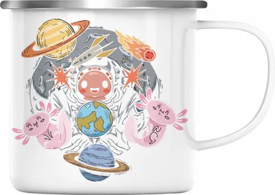 Produktbild von Trendation - Coole Axolotl Emaille Tasse Grafik Lustig Geschenkidee Schwanzlurch Tiere Geschenk (Silber)