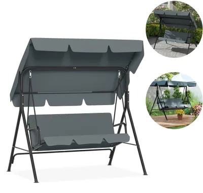 Image de Balançoire XINZI 3 places, balançoire de jardin avec auvent réglable et coussins, banc à bascule pour terrasse et balcon, 175 cm – Anthracite