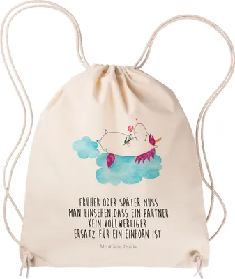 Produktbild von Mr. & Mrs. Panda Stoffbeutel Einhorn Verliebt - Transparent - Geschenk, gym rucksack, Unicorn, Liebesbeweis, Liebe, sporttasche klein, Freundin, Sportbeutel, wander