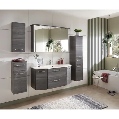 Produktbild von Badmöbel Set ALINA-66 mit Mineralmarmor-Waschtisch in Graphit Struktur quer Nachb. - B/H/T: 215/195/48cm
