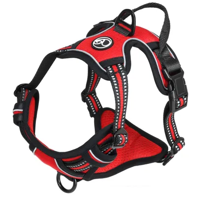 Produktbild von Hunde-Geschirr für kleine und große Hunde, Brustgeschirr gepolstert und reflektierend, verstellbar und atmungsaktiv, Dog Harness - Größe L, Farbe Rot