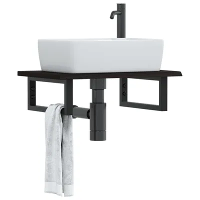 Immagine prodotto di Maison Exclusive - Ripiano a Parete per Lavabo in Acciaio e Massello di Rovere