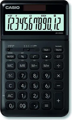 Produktbild von Casio JW-200SC-BK, Desktop, Einfacher Taschenrechner, 12 Ziffern, Display klappbar, Batterie/Solar, Schwarz