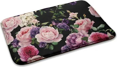 Produktbild von Teppich Teppich Wohnzimmer Schlafzimmer Modern - 75 cm x 45 cm - Blumen Auf Schwarzem Hintergrund