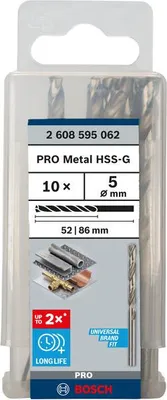 Produktbild von PRO Metal HSS-G Spiralbohrer, 5 x 52 x 86 mm, 10-tlg.