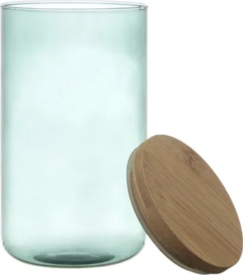 Produktbild von Glas-Vorratsbehälter mit Bambusdeckel - 1 Liter - ø 10 x 18,4 cm - Luftdicht - Vorratsgläser - Gewürzgläser - Gewürzregal - Vorratsbehälter - Blau