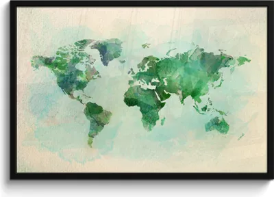 Produktbild von MuchoWow® MuchoWow® Gerahmtes Poster Weltkarte - Aquarell - Grün 90x60 cm - Poster mit zchwarzem Bilderrahmen - Fotorahmen - Foto-Plakat