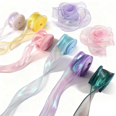Productafbeelding van Organzaband - 6 rollen van 4 cm x 9 meter - Transparante chiffonband voor decoratie en bloemenboeketten