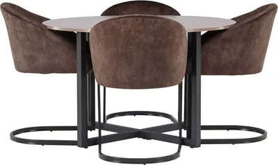 Produktbild von Durango Essgruppe Tisch Nussbaum Nachbildung und 4 Evening Stühle braun.