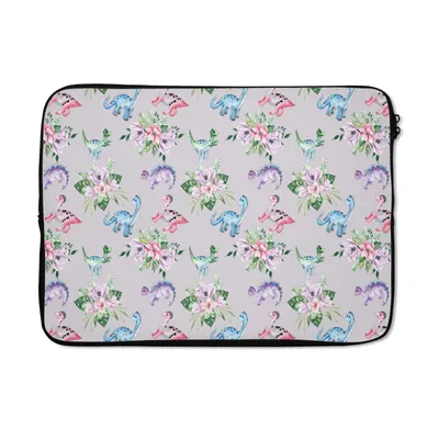 Produktbild von MuchoWow® Laptop Hülle 14 ZollKinderzimmer - Dinosaurier - Grau - Mädchen - Kinder - Rosa Laptoptasche - Laptoptasche - Stoßsicher - Schutzhaube