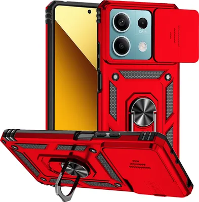 Obrázek produktu pro Pouzdro pro Xiaomi Redmi Note 13 5G dvouvrstvé pouzdro s posuvným krytem kamery a prstencovým stojánkem červené